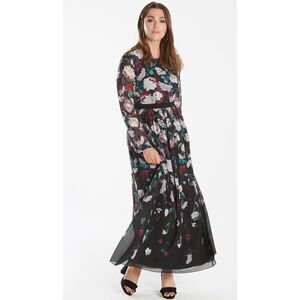Little Mistress Floral Maxi Dress Gown Keyhole Back Floral Detail Long Sleeve 14